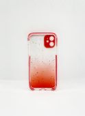 iPhone 11 Silikon Telefon Kılıfı Şeffaf-Kırmızı Simli